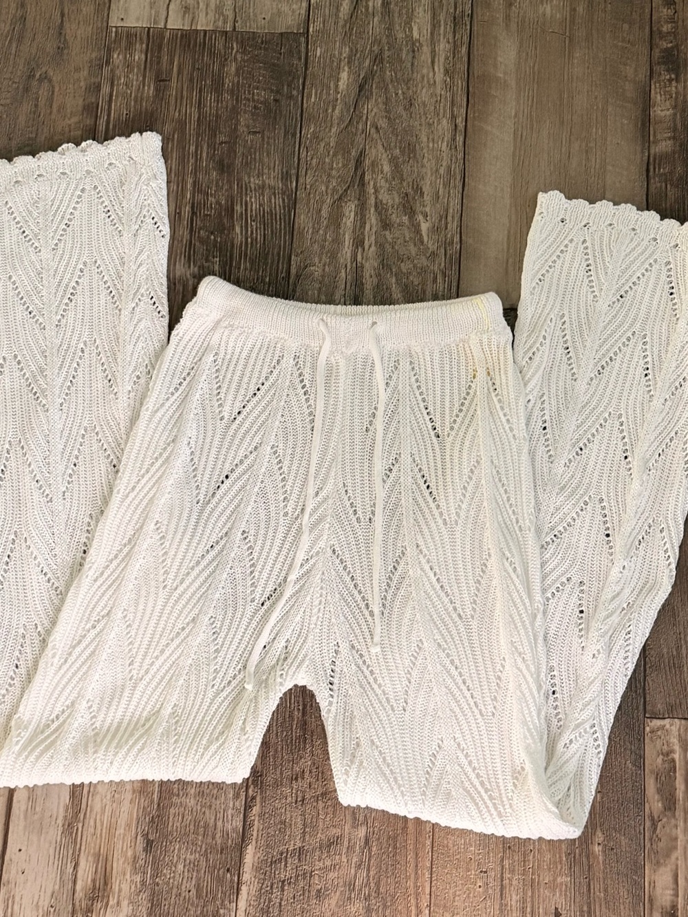 White Knit Drawstring Pants - Picture 3 of 3